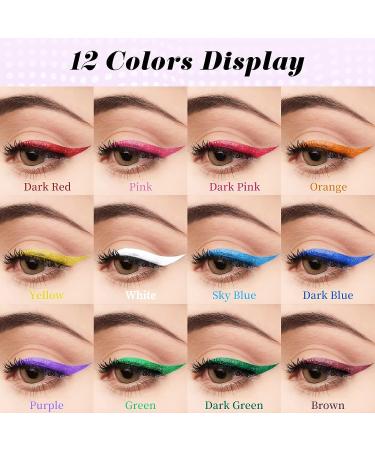 UIIOPJIOM 12 Color Liquid Eyeliner Set - Waterproof & Highly Pigmented Matte Eyeliner Pen for Long-Lasting Colored Eye Makeup - Ideal for Parties & Cosplay - Buy Online on GoSupps.com