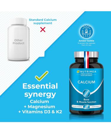 Bone Health Complex with Calcium, Magnesium, Vitamin D3 & K2 | 120 Vegetarian Capsules | Supports Bone Density and Strengthens Bones and Muscles | French Expertise - Buy Online on GoSupps.com