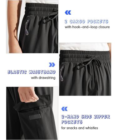 Libin Boy's Youth Cargo Joggers Pants - Quick Dry Lightweight Tapered Pants for Outdoor Sports - Black, 6-7 Years - Buy Online on GoSupps.com