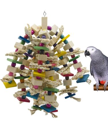 EBaokuup Large Medium Bird Parrot Chewing Toy - Natural Wooden Parrot Blocks Knots Tearing Toy Bird Cage Bite Toy for African Grey, Macaws Cockatoos, and a Variety of Amazon Parrots