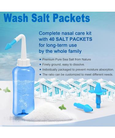 Neti Pot Sinus Rinse Kit, Sinus Rinse Bottle, Nose Wash Cleaner, Pressure Rinse Nasal Irrigation for Adult & Kid, 300ml Capacity Sinus Rinse Bottle and 40 Nasal Wash Salt Packets - Buy Online on GoSupps.com