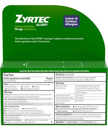 Zyrtec 24 Hour Allergy Relief Tablets 10mg - 60 Count Anti histamine Medicine - Buy Online on GoSupps.com