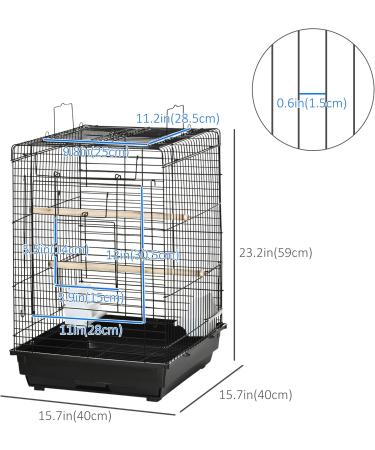 PawHut 23" Bird Cage Flight Parrot House Cockatiels Playpen with Open Play Top and Feeding Bowl Perch Pet Furniture Black - Buy Online on GoSupps.com
