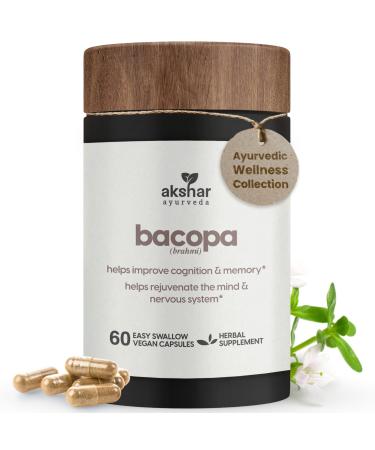 AKSHAR Ayurveda - Bacopa 500mg Brahmi Supplement, Rejuvenate System, Bacopa Pills to Support Cognitive Function for Adults, Vegan Cruelty Free Bacopa Monnieri (60 Count)