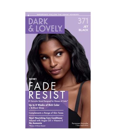 SoftSheen-Carson Dark and Lovely Fade Resist Rich Conditioning Hair Color, Permanent Hair Color, Up To 100 percent Gray Coverage, Brilliant Shine with Argan Oil and Vitamin E, Jet Black Jet Black 371 1 Count (Pack of 1)