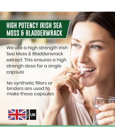 Sea Moss & Bladderwrack Capsules - 60 High Strength - Vegan - No Synthetic Fillers - Made in UK - Buy Online on GoSupps.com