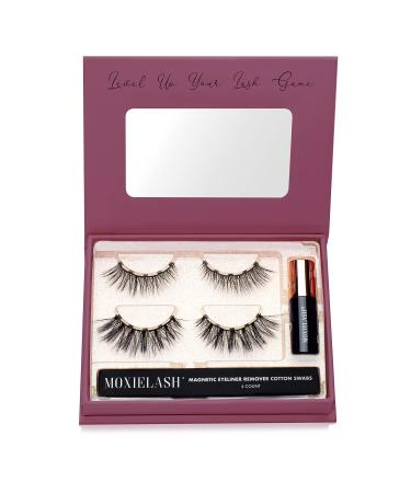 MoxieLash Magnetic Eyelashes with Eyeliner Kit - Essentials Kit Vol 3 - Natural Looking False Eyelashes - Wifey & Sexy Lash + Magnetic Eyeliner + Eyeliner Remover Swabs - USA Owned - No Glue 6 Piece Set Essentials Vol 3
