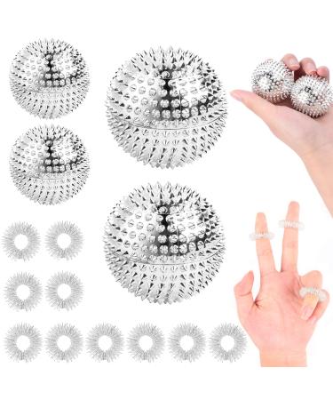 Encuryna 4 Skills Igelball Massage + 10 acupressure ring finger acupressure ball metal + skills ring acupressure rings - skills borderline set acupressure ring massage rings for stress relief silver