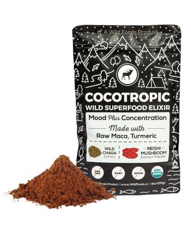 Wild Foods Wild Cocotropic Superfood Powder | Organic Raw Cacao with Reishi Mushroom Powder  Chaga Extract  Raw Maca  & Turmeric | Ground for Easy Brewing | Hot Chocolate Mix | 16 Ounce 1 Pound (Pack of 1)
