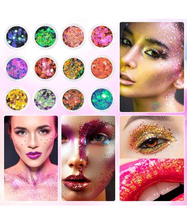 AOOWU Chunky Glitter 12 Colors - Festival Nail, Body, and Hair Glitter Powder - Holographic Cosmetic Glitter for DIY Art - (A) - Buy Online on GoSupps.com