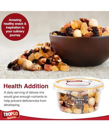 Tropgo Deluxe Mix 180gr - Mixed Nuts and Dried Fruits in a Resealable and Recyclable Nut Tub - Contains Fibre Protein and Essential Minerals - Wholesome Trail Mix - Healthy Snacks for All Ages - Buy Online on GoSupps.com