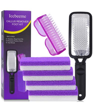 Vabrloy Callus Remover Set Foot Care Set with 1 Callus File Foot File 4 Double-Sided Pumice Stone 1 Nail Brush Callus Rasp Foot Callus Removal Foot for Wet and Dry Feet