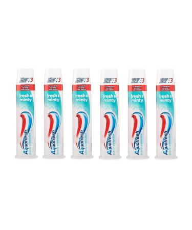 Aquafresh Fresh & Minty Whitening Pump Action 3 in 1 Formula Toothpaste 100 ml by Aquafresh Family (6 Count) 3.38 Fl Oz (Pack of 6)