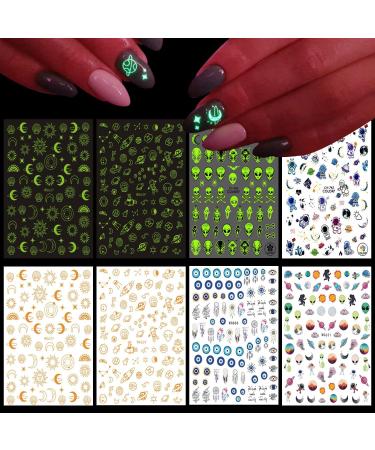 Alien Nail Art Stickers - 3D Planet Astronaut Earth Moon Star UFO Rocket Decals | Gold Luminous Self-Adhesive Designs for Women's DIY Manicures - Buy Online on GoSupps.com