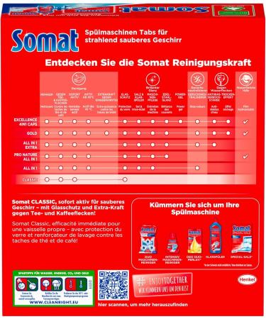 Somat Classic Dishwasher Tabs XXL Pack - 154 Tabs for Daily Dishwashing & Glass Protection | International Shipping Available - Buy Online on GoSupps.com