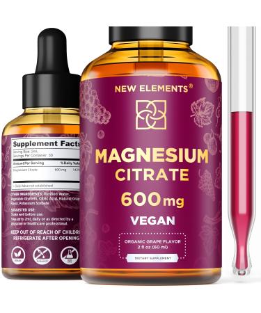 Liquid Magnesium Citrate Supplement 600mg - Magnesium Drops for Mood Energy and Muscle Relief with Natural Nervous System Support - Vegan Non-GMO Gluten-Free