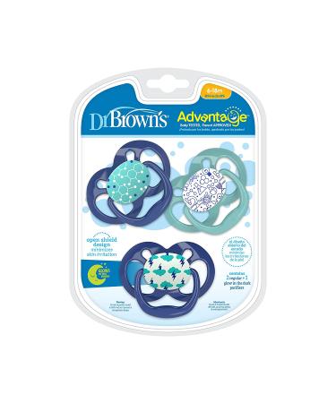 Dr. Brown's Advantage Reversible Baby Pacifier 3-Pack Blue Glow-in-the-Dark | 6-18m | Breathable Open Shield, Max Airflow, 100% Silicone - Buy Online on GoSupps.com