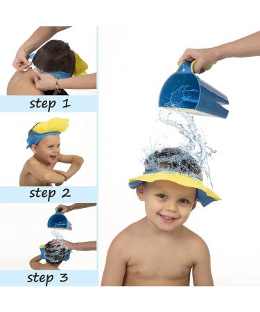 Bisoo Baby Shower Cap and Rinse Cup Set for Boys and Girls 6 Months+ | Adjustable Bath Visor for Eye and Ear Protection - Shampoo Rinse Jug Included - Buy Online on GoSupps.com