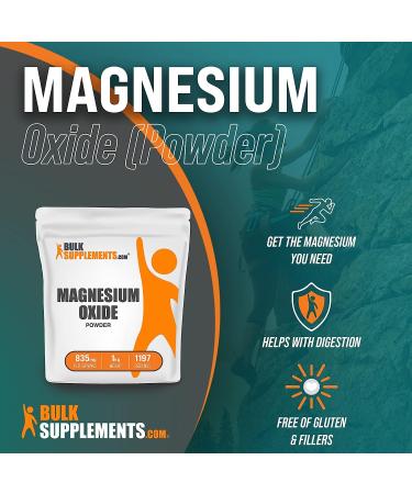 BulkSupplements Magnesium Oxide Powder Vegan Muscle and Bone Supplement 1kg Pure Magnesium for Men Joint and Bone Health 2.2lb Pack - Buy Online on GoSupps.com