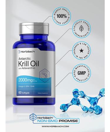 Antarctic Krill Oil 2000mg Softgels | Omega-3 EPA DHA Supplement with Astaxanthin | Non-GMO & Gluten Free | 60 Capsules by Horbaach - Buy Online on GoSupps.com