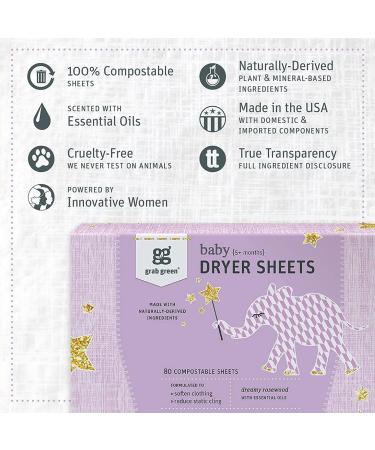 Grab Green Baby Laundry Dryer Sheets Dreamy Rosewood Scent 160 Sheets - Pack of 2 - Buy Online on GoSupps.com