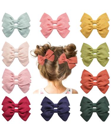 Meegoo 20 PCS Hair Bows for Girls 3.5" Butterfly Hair Barrettes for Baby Girls Kids 10 Colors Cute Hair Clips in Pairs Style 1