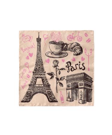 ABAKUHAUS Eiffel Tower Head Scarf Bakery in Paris Eiffel Hair Wrap 35" x 35" Pink Dark Brown 35" x 35" Pink Dark Brown