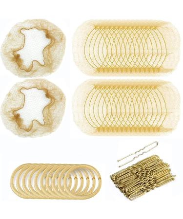 Hair Nets for Buns 30pcs Blonde Invisible Hair Nets with 40pcs Hair Pins & 10pcs Hair Bands Blonde Hair Net for Girls Gold U Shape Bobby Pins for Ballet Dancers Nurse Women