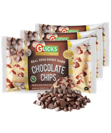 Glicks Real Dairy Free Semi-Sweet Chocolate Chips 9oz (3 Pack) | Vegan, Nut Free, Gluten Free, Lactose Free, Kosher for Passover