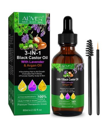 Black Castor Oil with Lavender & Argan Oil 3 in 1-60ml 100% Pure for Hair Growth- Nourishes Dry Damaged Hair