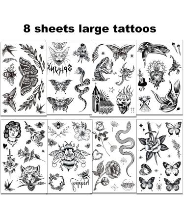 Large Black Tattoos for Women - Butterfly, Snake, Bee, Swallow, Scorpion - 8 Sheets - Realistic Adult Classic Design - Perfect for Night Party and Theme Decoration - Tattoo Art Gift - Buy Online on GoSupps.com