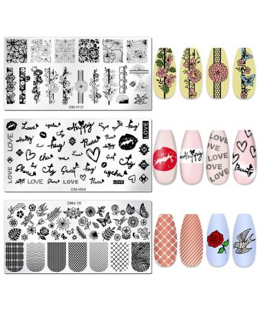 Valentine Nail Stamping Kit - 7pc Flower Butterfly Lace Geometric Stamp Plate Set for DIY Manicure - LoveOurHome - Buy Online on GoSupps.com