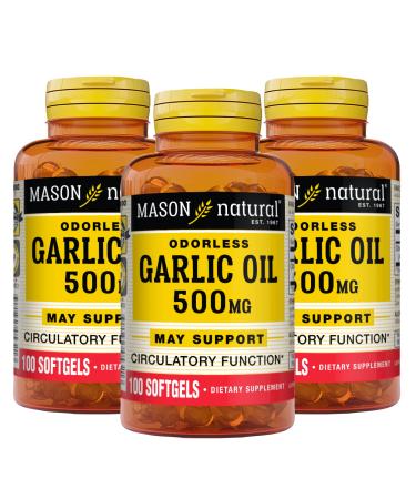 MASON NATURAL Garlic Oil 500 mg Odorless Allium Sativum Supplement Supports General Wellness 100 Softgels (Pack of 3)