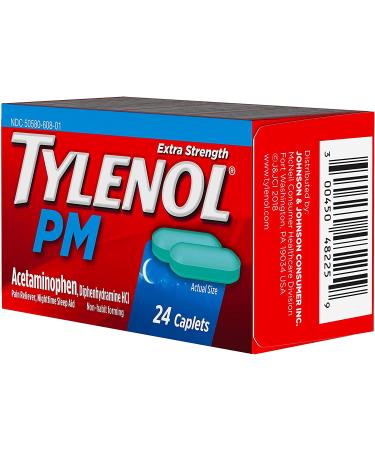 Tylenol PM Extra Strength Caplets - 500mg Acetaminophen, 24ct | Pain Reliever & Sleep Aid - Buy Online on GoSupps.com