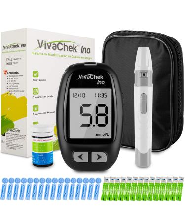 Diabetes Test Kit 2021 Upgrade USB Data Transmission Blood Glucose Monitor 900 Memory Hypo and Ketone Warning with 50 Test Strips and 50 Lancets - in mmol/L by VivaChek Ino Glucometer
