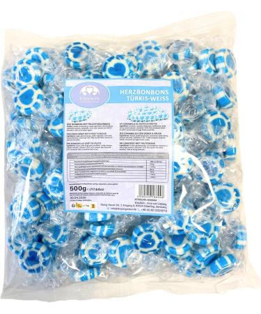 EinsSein Heart Wedding Sweets Blue/Turquoise-White 500 g | 140 Piece Sweets Heart Sweets | Table Decoration Candy for Wedding - Buy Online on GoSupps.com
