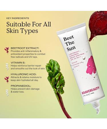 KraveBeauty Beet The Sun SPF 40 Korean-Inspired Daily Broad Spectrum Sunscreen Non-Greasy Chemical SPF No White Cast Vegan & Cruelty-Free 1.7 fl oz 1.7 Fl Oz (Pack of 1) - Buy Online on GoSupps.com
