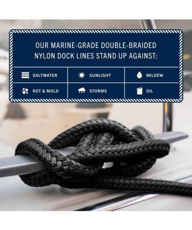 Rainier Supply Co. Premium Double Braided Nylon Dock Lines 2-Pack - 15 ft x 3/8 inch Boat Rope - Mooring Lines with 12 Eyelet - Black - Buy Online on GoSupps.com
