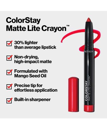REVLON ColorStay Matte Lite Lipstick with Built-in Sharpener - Smudgeproof, Water-Resistant, Non-Drying - 001 Tread Lightly - Buy Online on GoSupps.com