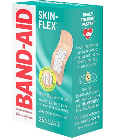 Band-Aid Skin-Flex Adhesive Bandages - 25 Count Pack - Flexible, Sterile Bandages for Minor Cuts, Scrapes, and Burns - Ideal for Fingers, Hands, and Knees - Buy Online on GoSupps.com