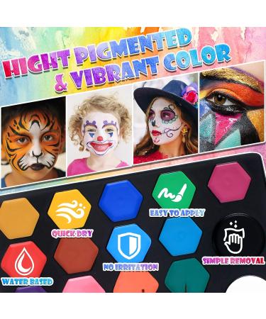 TEUVO Face Painting Kit for Kids 19 Colors Halloween Face Paint Kit Professional Safe Water Based Halloween Makeup Kit Instruction Teaching with 35 Stencils & Brushes Glitters Hair Dye Clips Rainbow - Buy Online on GoSupps.com