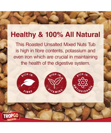 Tropgo Dry Roasted Unsalted Mixed Nuts 190g - Nuts in Resealable and Recyclable Tub - Wholesome Trail Mix with Fibre Protein and Essential Minerals - Healthy Snacks for All Ages - Buy Online on GoSupps.com