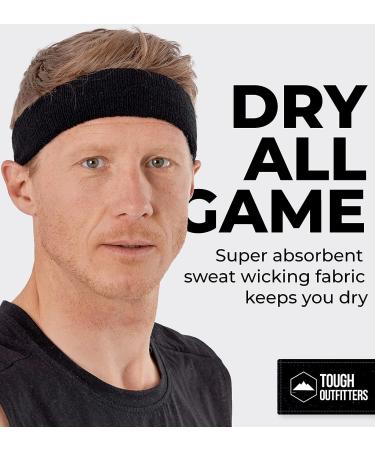 Sweatbands Set - Head & Wrist Sweat Bands for Sports & Gym - Terry Cloth Headband & Wristbands for Men & Women - Stretchy Cotton - Black - Buy Online on GoSupps.com