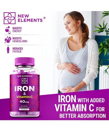 Iron Gummies with Vitamin C for Adults | 40mg Iron, 100mg Vitamin C | Natural Grape Flavor | Anemia Support | 30 Day Supply - Buy Online on GoSupps.com
