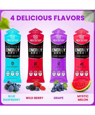 NewTrition Active Energy Shots Regular Strength - 125mg Smooth Sugar-Free Caffeine shots for Daily Focus & Clarity with B12 Taurine & Amino Blend - Daily Clean 5 hr Energy Shot 1.7 fl oz Pouches (Variety Pack) (Mixed1-24  - Buy Online on GoSupps.com
