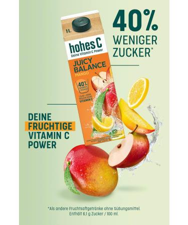 High C Juicy Balance Mango Juice - Less Sugar Vitamin C Vegan 100% Recyclable Pack (6 x 1L) - Buy Now for International Shipping! - Buy Online on GoSupps.com