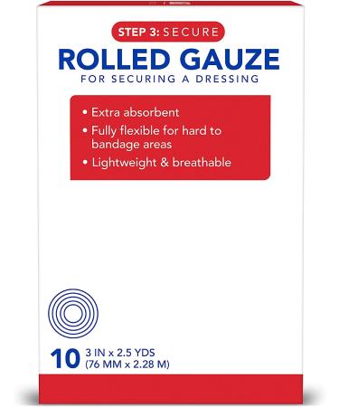 10 Pack: All Health Rolled Gauze Pads 3 X 2.5 Yds - White, for Wound Cleaning & Covering - Buy Online on GoSupps.com