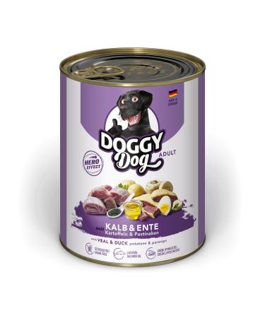 Doggy Dog Paté Veal and Duck, 6 x 800 g, Wet Dog Food, Grain Free, with Salmon Oil and Green-lipped Mussel, Complete Food with Potatoes and Parsnips, Made in