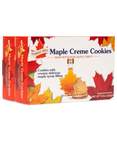 Turkey Hill Sugarbush 100% Pure Canadian Premium Maple Syrup Cream Filled Cookies - All-Natural Maple Leaf Shape Delicious Cookies (2 Pack Cream Cookies) Maple Cookies 325 g