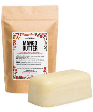 Raw Mango Butter | 100% Natural, Extracted from Mango Seed | Skin and Hair Moisturizer | Use with Shea in DIY Whipped Body Butter, Lotion, Lip Gloss and Soap Making | 1 LB block by Better Shea Butter 1 Pound (Pack of 1)